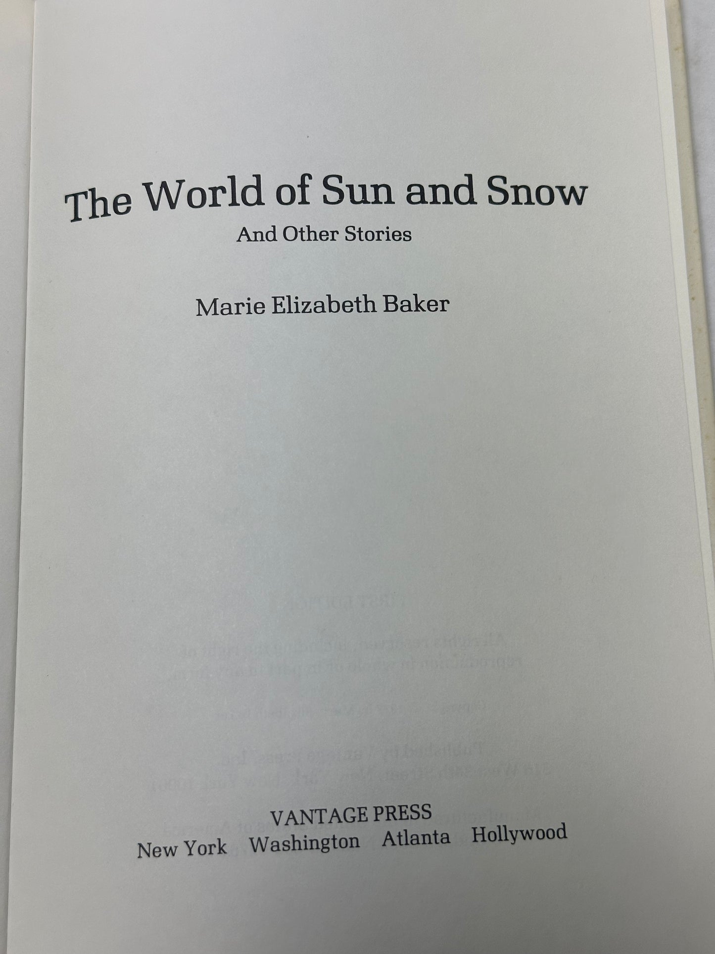 The World of Sun and Snow by Marie Baker 1977