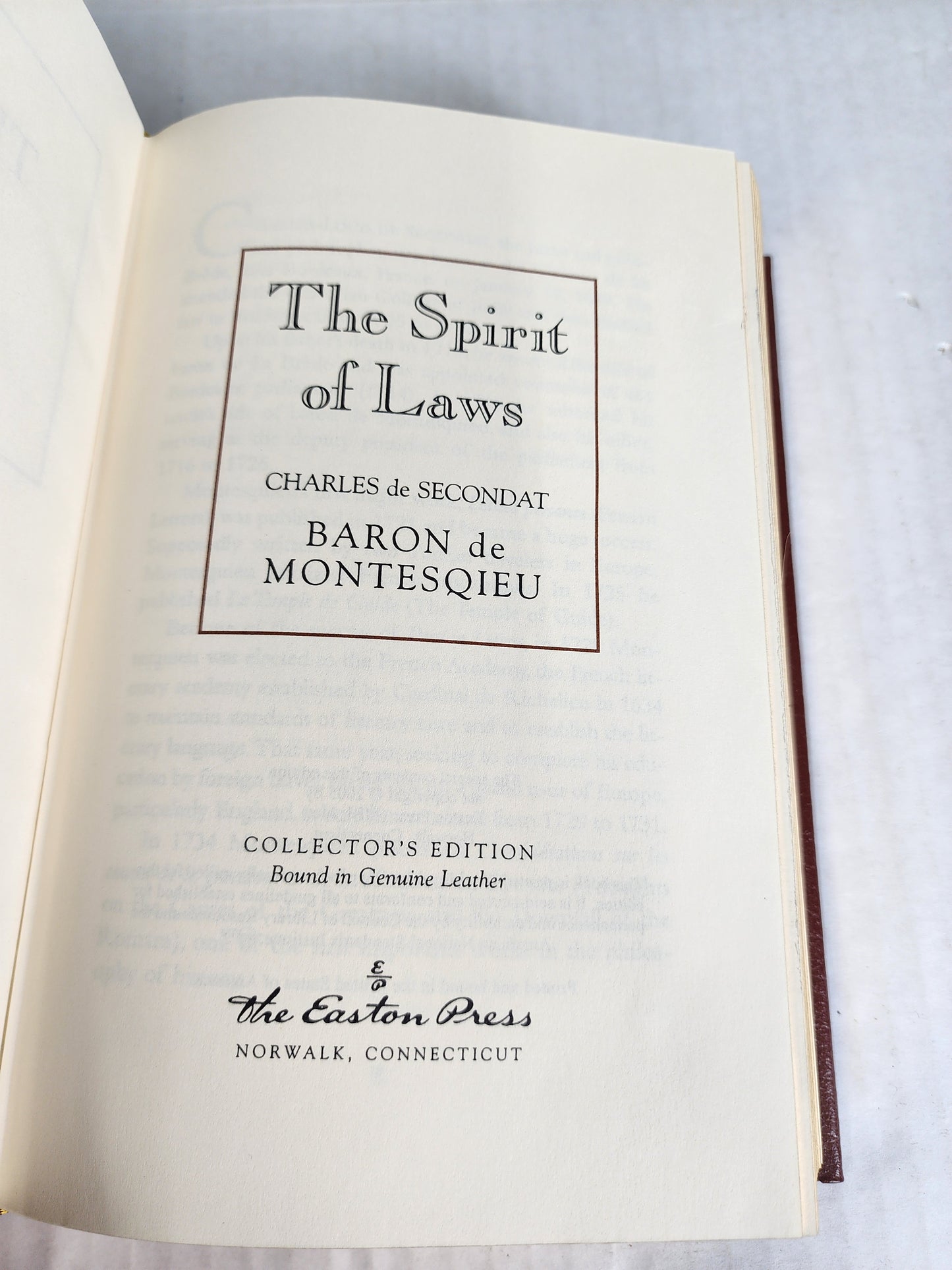 The Spirit of Laws by Charles de Secondat Easton Press