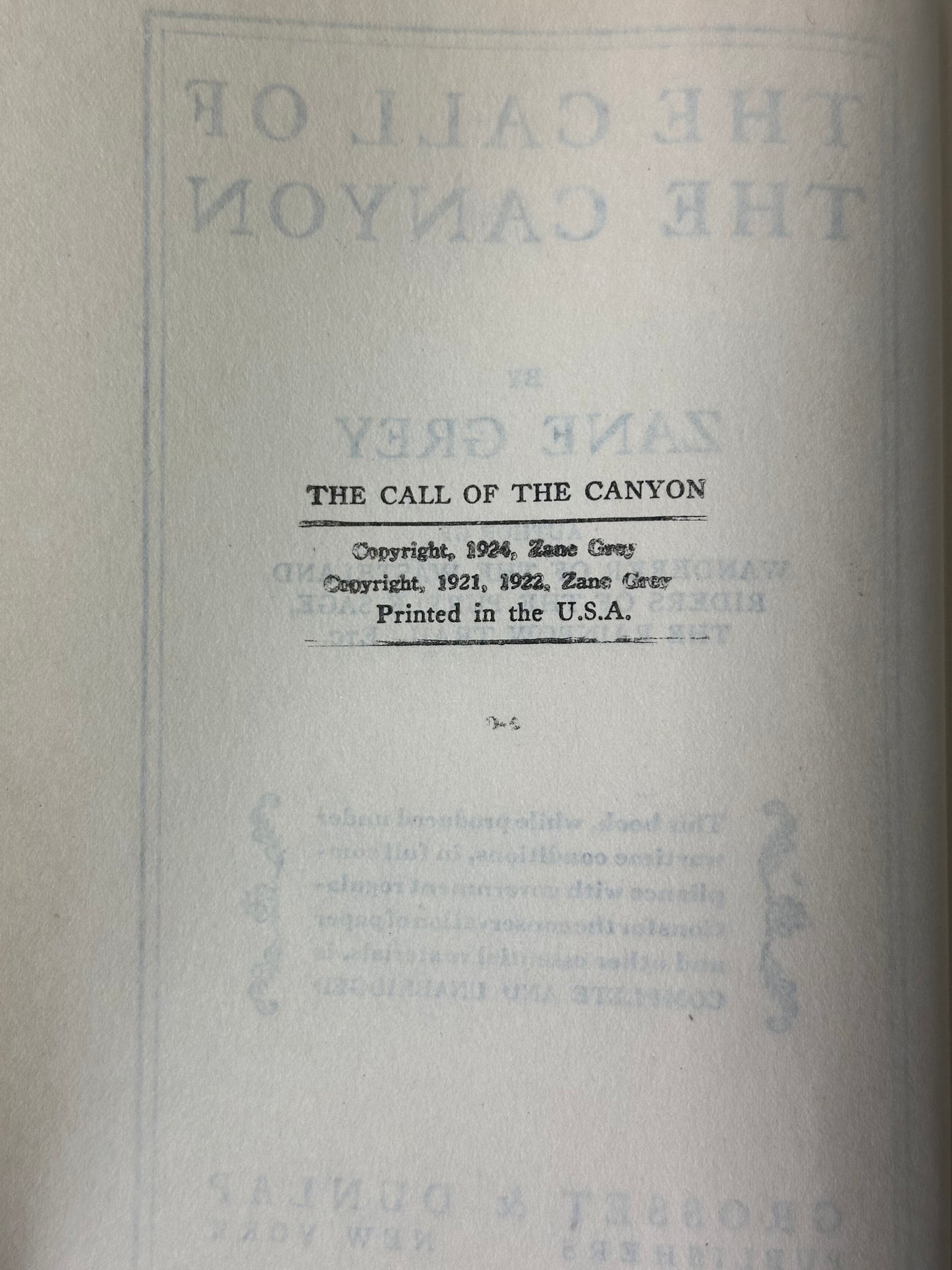 The Call of the Canyon by Zane Grey 1924