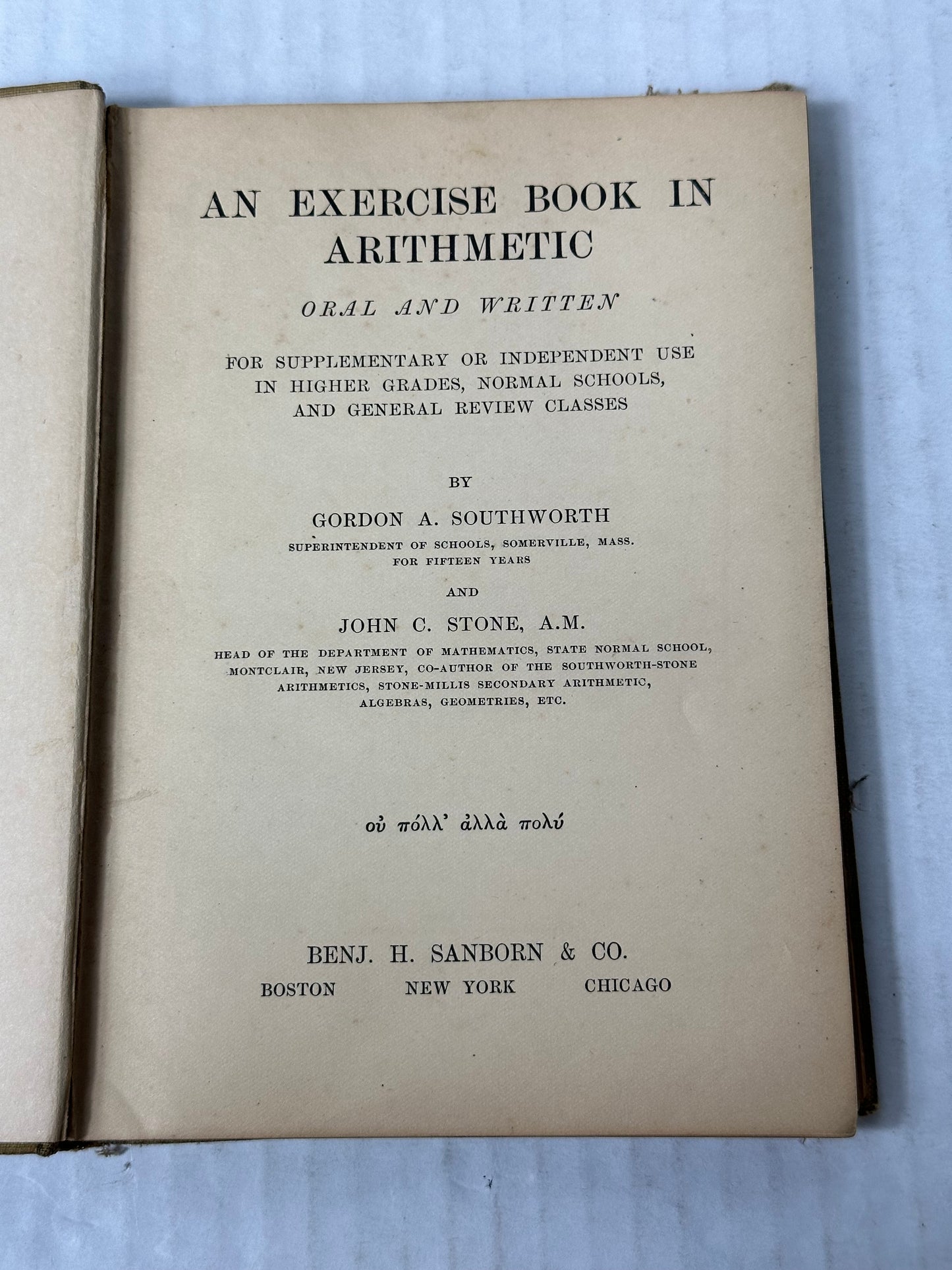 An Exercise Book in Arithmetic by Benjamin Sanborn