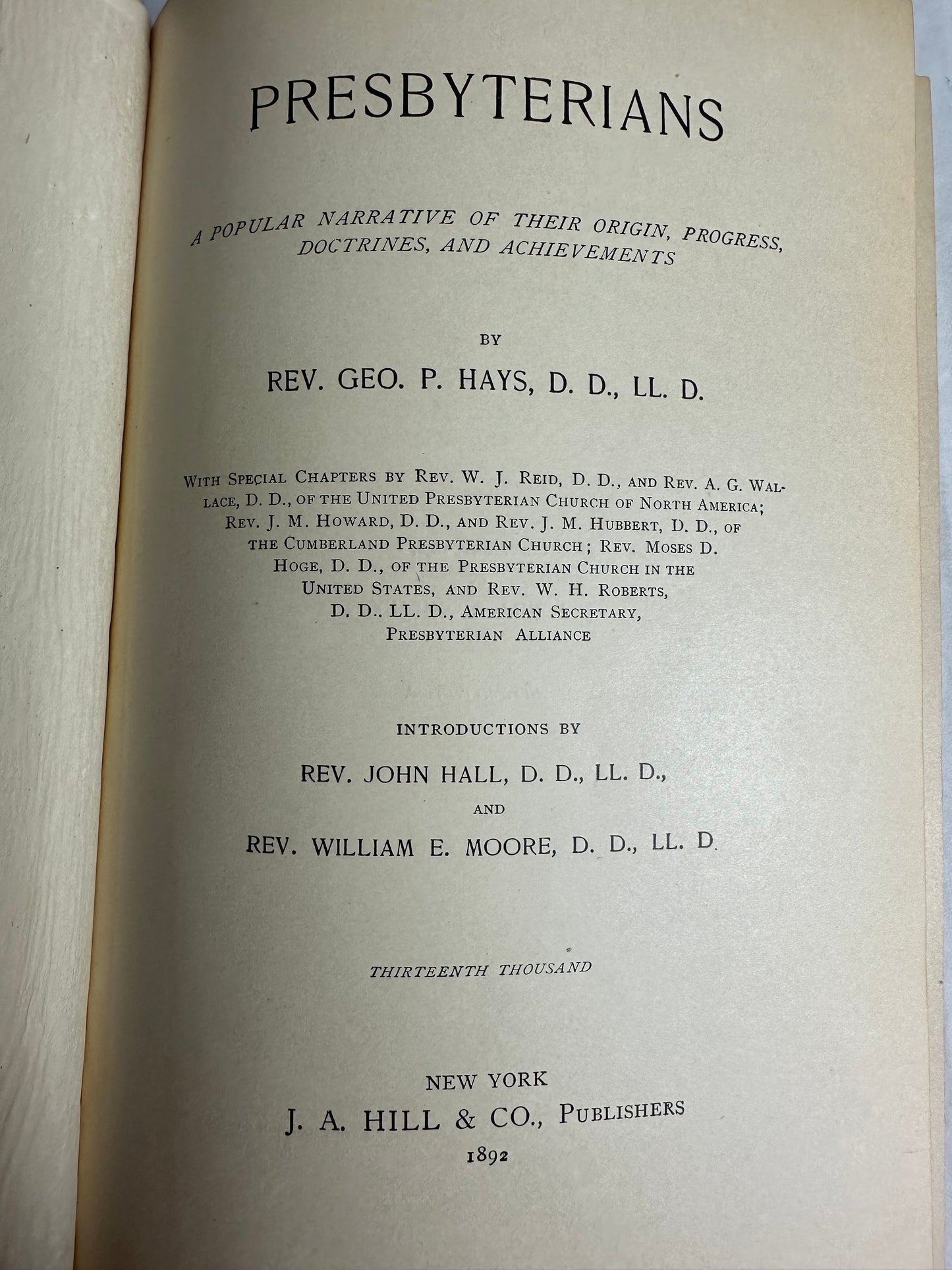 Presbyterians 1892 Geo Hays