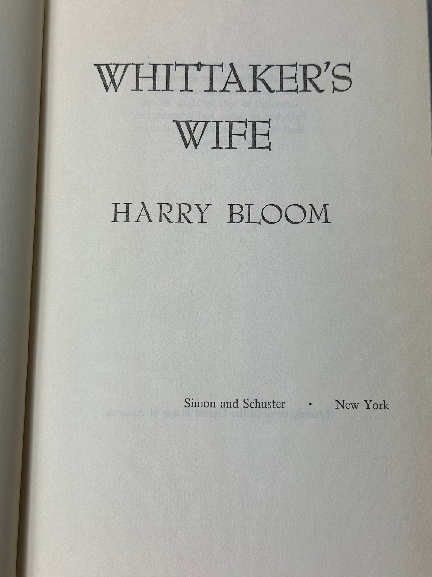 Whittaker’s Wife by Harry Bloom 1962