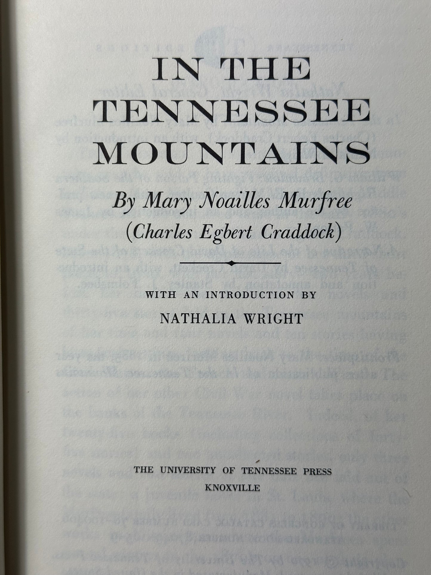 In The Tennessee Mountains Nathalia Wright 1970 Mary Murfree